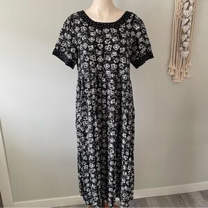 90s Vintage COFFEE Print Sigrid Olsen Maxi Tea Dress Cafe Graphic Long Midi